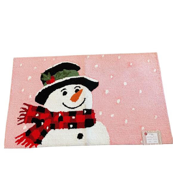 Nourison Hand Hooked Pink Christmas Accent Rug 27x45 Snowman Holiday Decor NEW - Picture 4 of 10